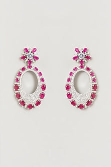 White Finish Faux Diamond & Ruby Dangler Earrings