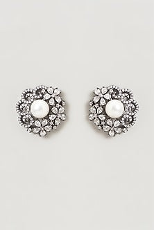 Black Rhodium Finish Zircon Stud Earrings
