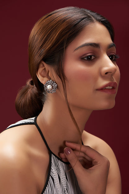 Black Rhodium Finish Zircon Stud Earrings