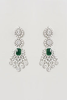 White Finish Emerald & Faux Diamond Necklace Set