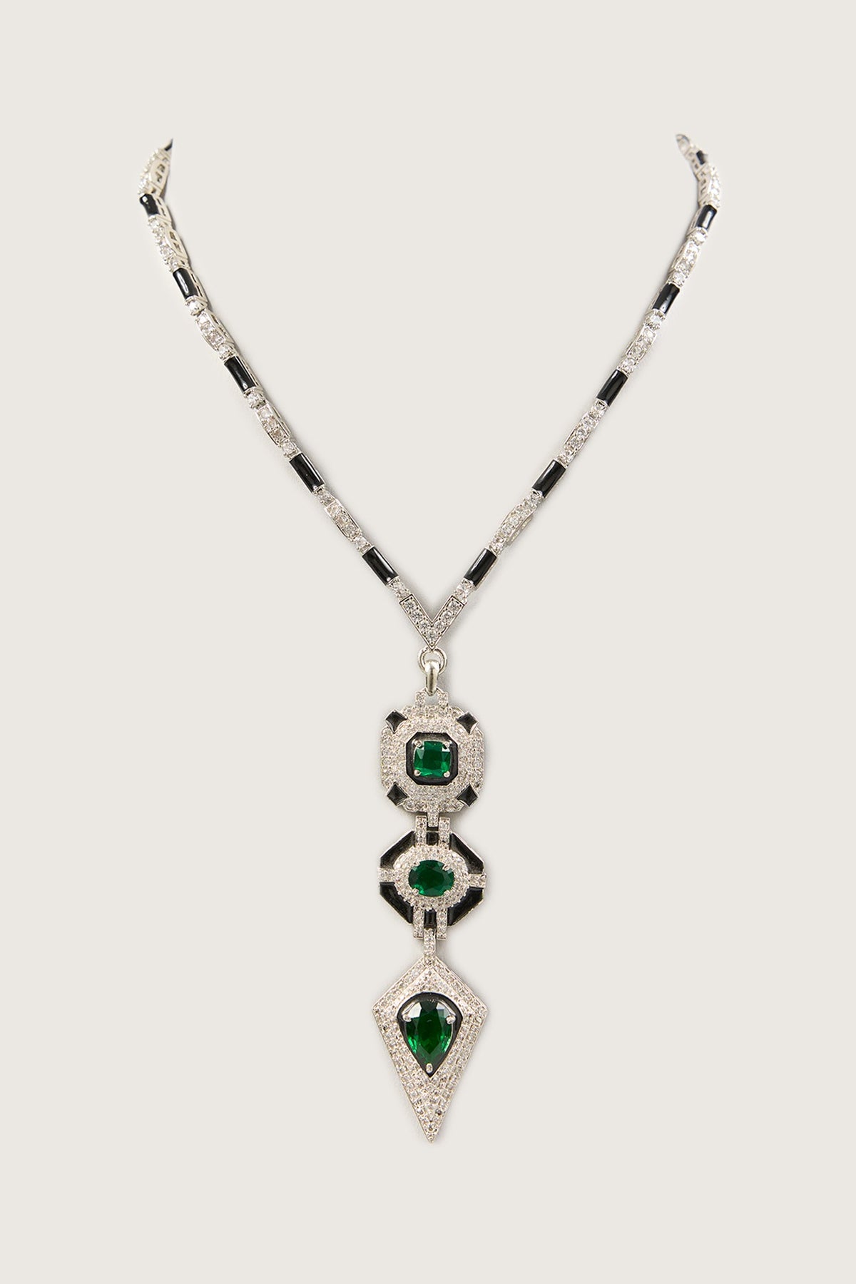 White Finish Zircon Long Necklace