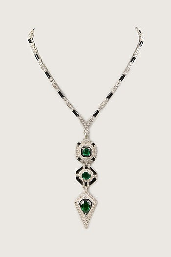 White Finish Zircon Long Necklace