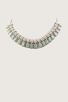 White Finish Zircon & Jade Green Stone Necklace