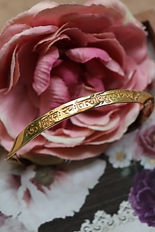 Gold Finish Gayatri Mantra Bangle In Sterling Silver