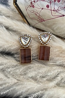 Gold Finish Synthetic Stone Dangler Earrings