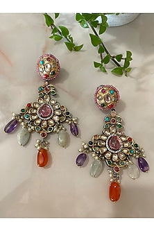 Two Tone Finish Multi-Colored Stone & Kundan Polki Dangler Earrings