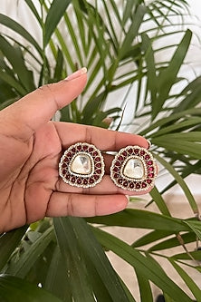 Gold Finish Kundan Polki & Ruby. Synthetic Stone Stud Earrings