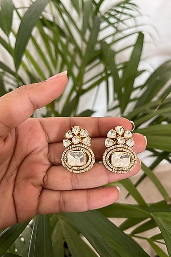 Gold Finish Kundan Polki Dangler Earrings