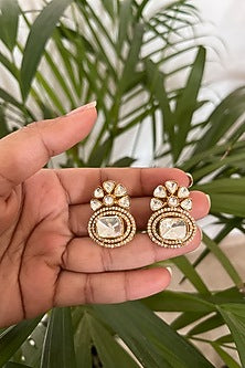 Gold Finish Kundan Polki Dangler Earrings