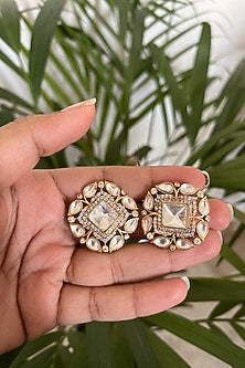 Gold Plated Kundan Polki Stud Earrings