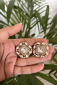 Gold Plated Kundan Polki Stud Earrings