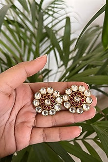 Gold Finish Kundan Polki Stud Earrings