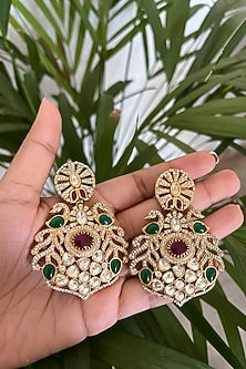Gold Plated Kundan Polki & Diamond Dangler Earrings