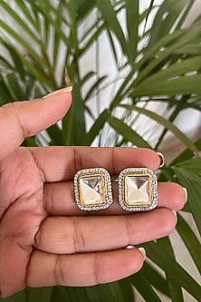Gold Finish Kundan Polki Stud Earrings
