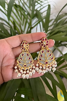 Gold Finish Kundan Polki Meenakari Dangler Earrings