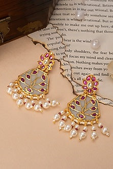 Gold Finish Kundan Polki Meenakari Dangler Earrings
