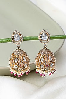 Gold Finish Swarovski & Moissanite Polki Dangler Earrings