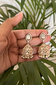 Gold Finish Swarovski & Moissanite Polki Dangler Earrings