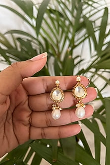 Gold Finish Kundan Polki Dangler Earrings