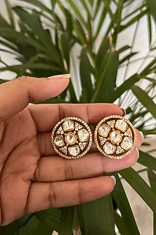 Gold Finish Kundan Polki Stud Earrings