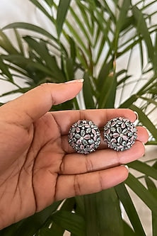 Black Rhodium Finish Multi-Colored Stone Stud Earrings