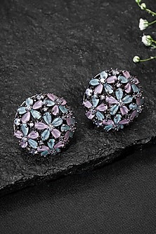 Black Rhodium Finish Multi-Colored Stone Stud Earrings