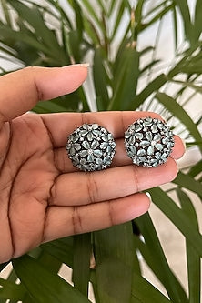 Black Rhodium Finish Multi-Colored Stone Stud Earrings