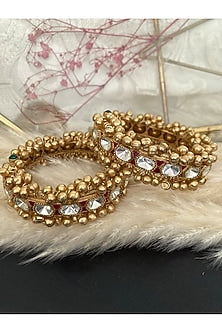 Gold Plated Kundan Polki & Red Stone Bangles (Set Of 2)