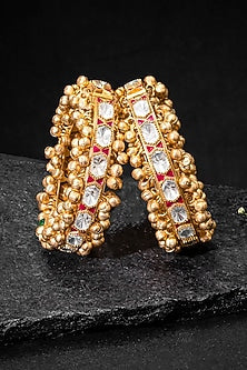 Gold Plated Kundan Polki & Red Stone Bangles (Set Of 2)