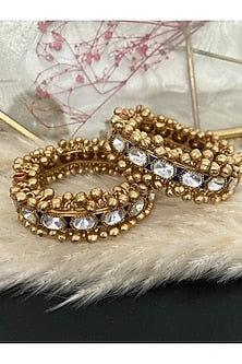 Gold Plated Kundan Polki & Blue Stone Bangles (Set Of 2)