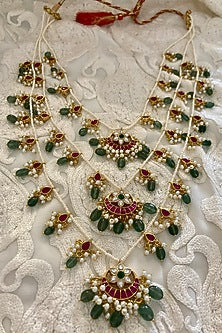 Gold Finish Kundan Polki & Shell Pearl Long Necklace