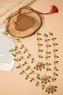 Gold Finish Kundan Polki & Shell Pearl Long Necklace