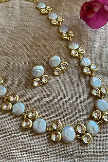 Gold Finish Pearl Long Necklace Set