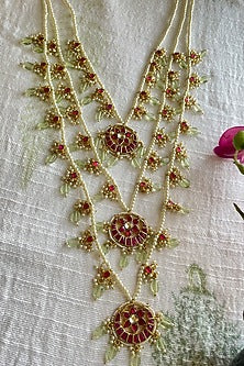 Gold Finish Kundan Polki & Beaded Long Necklace