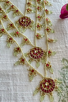 Gold Finish Kundan Polki & Beaded Long Necklace