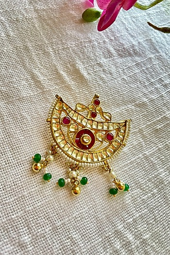 Gold Finish Kundan Polki & Ruby Hair Pin