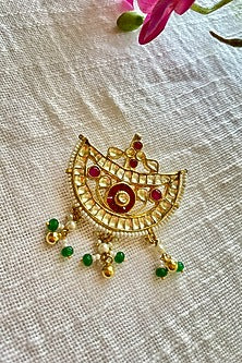 Gold Finish Kundan Polki & Ruby Hair Pin