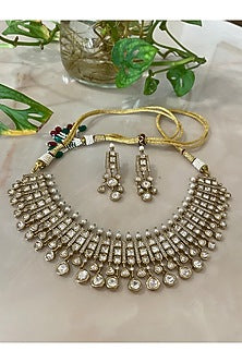Gold Finish Kundan Polki & Pearl Necklace Set