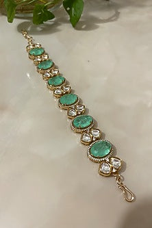 Gold Finish Kundan Polki & Sea-Green Stone Bracelet