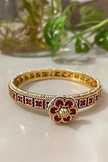 Gold Finish Ruby Stone & Kundan Polki Bracelet