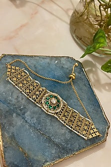 Gold Finish Kundan Polki & Emerald Stone Bracelet