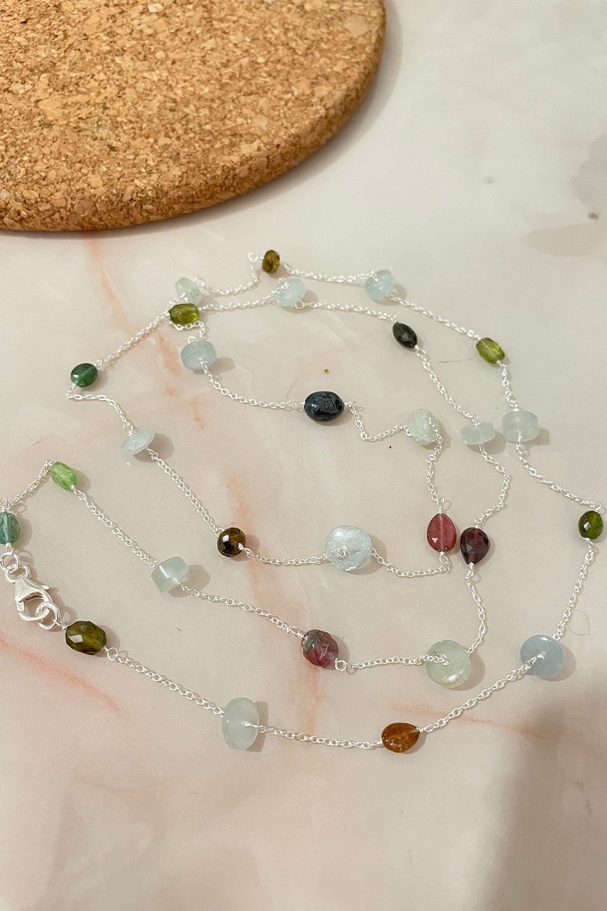 White Finish Tourmaline Necklace Set In Sterling Silver