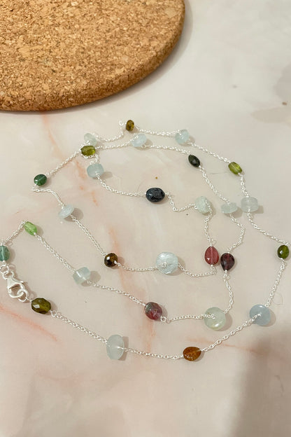 White Finish Tourmaline Necklace Set In Sterling Silver