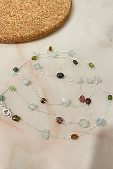 White Finish Tourmaline Necklace Set In Sterling Silver