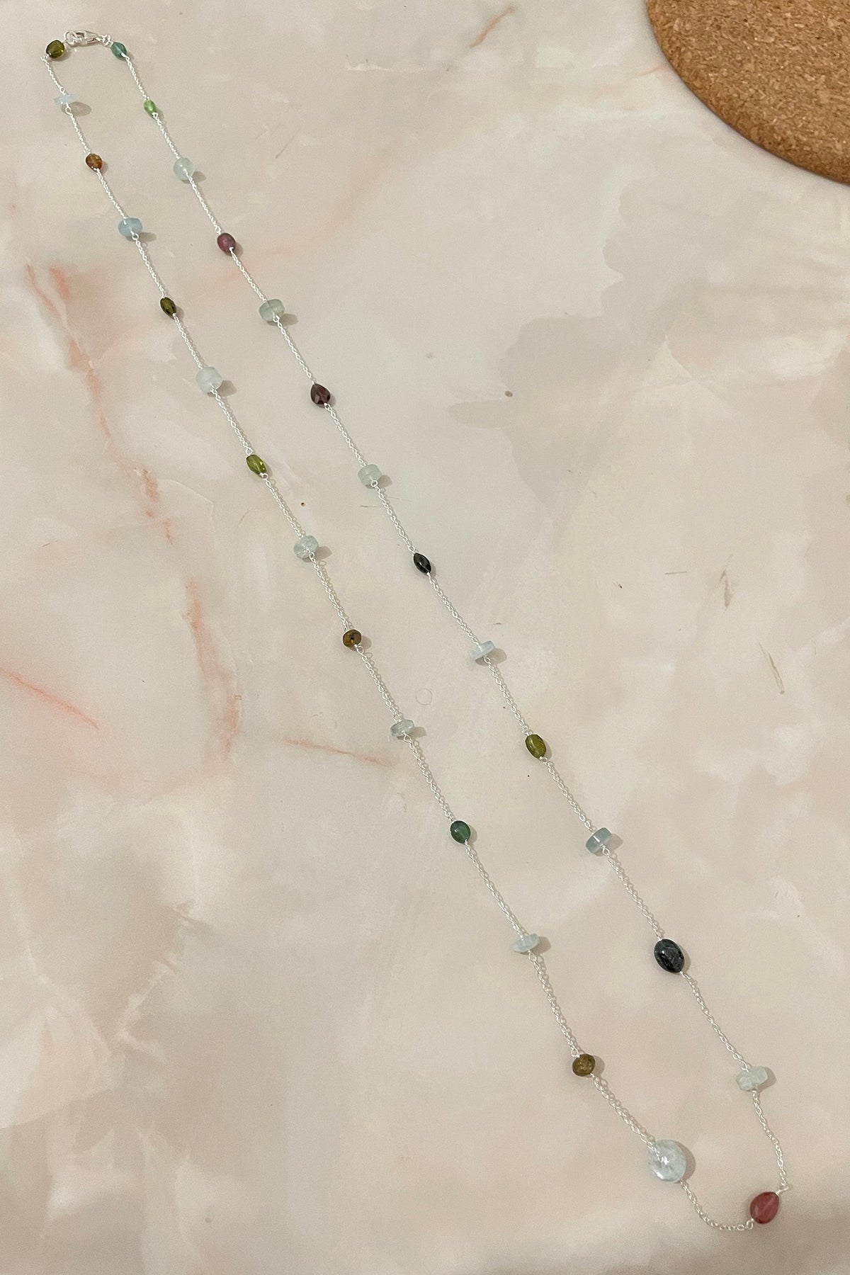 White Finish Tourmaline Necklace Set In Sterling Silver