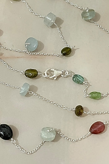 White Finish Tourmaline Necklace Set In Sterling Silver