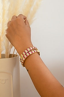 Gold Finish Kundan Polki & Ruby Stone Bangles (Set of 2)