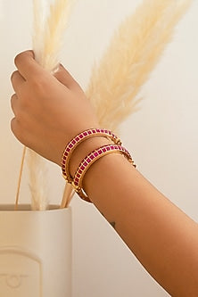 Gold Finish Kundan Polki & Ruby Stone Bangles (Set of 2)