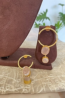 Gold Finish Rose Quartz Hoop Earrings