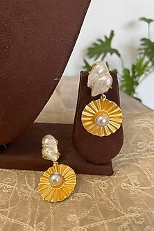 Gold Finish Pearl Dangler Earrings
